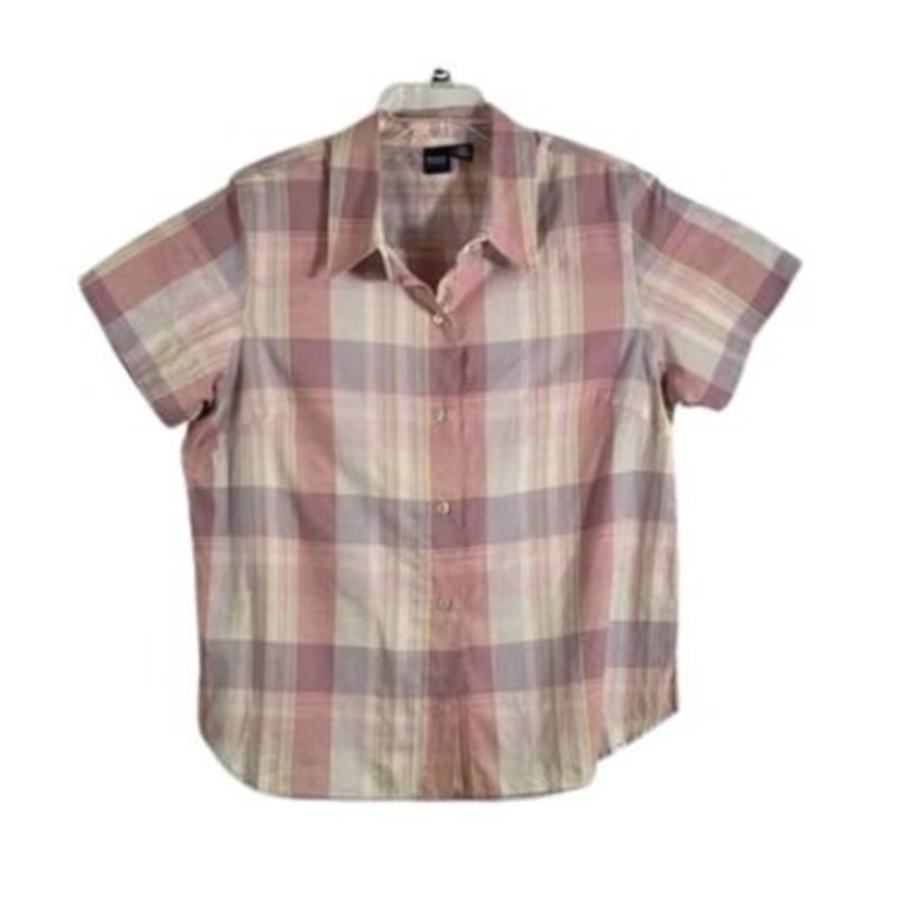 Pink Plaid Button‎ Up Shirt 100% Cotton Cottagecore Casual 1X Soft Girl Preppy - Picture 2 of 9
